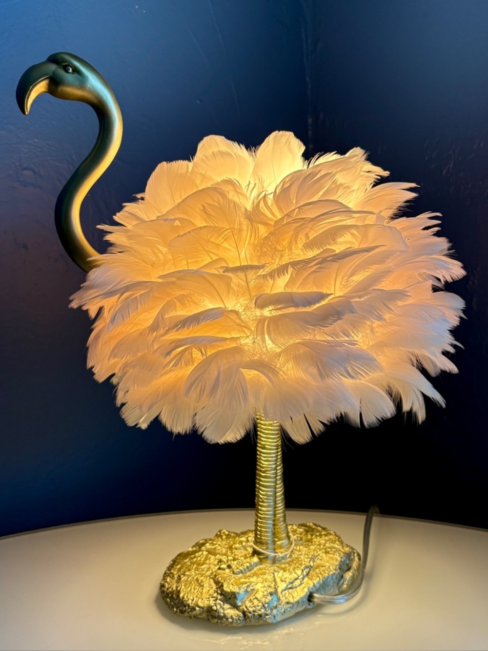 Novogratz Pink Feather Lamp Gold Flamingo Bird Decor Trendy Artsy Designer Rare